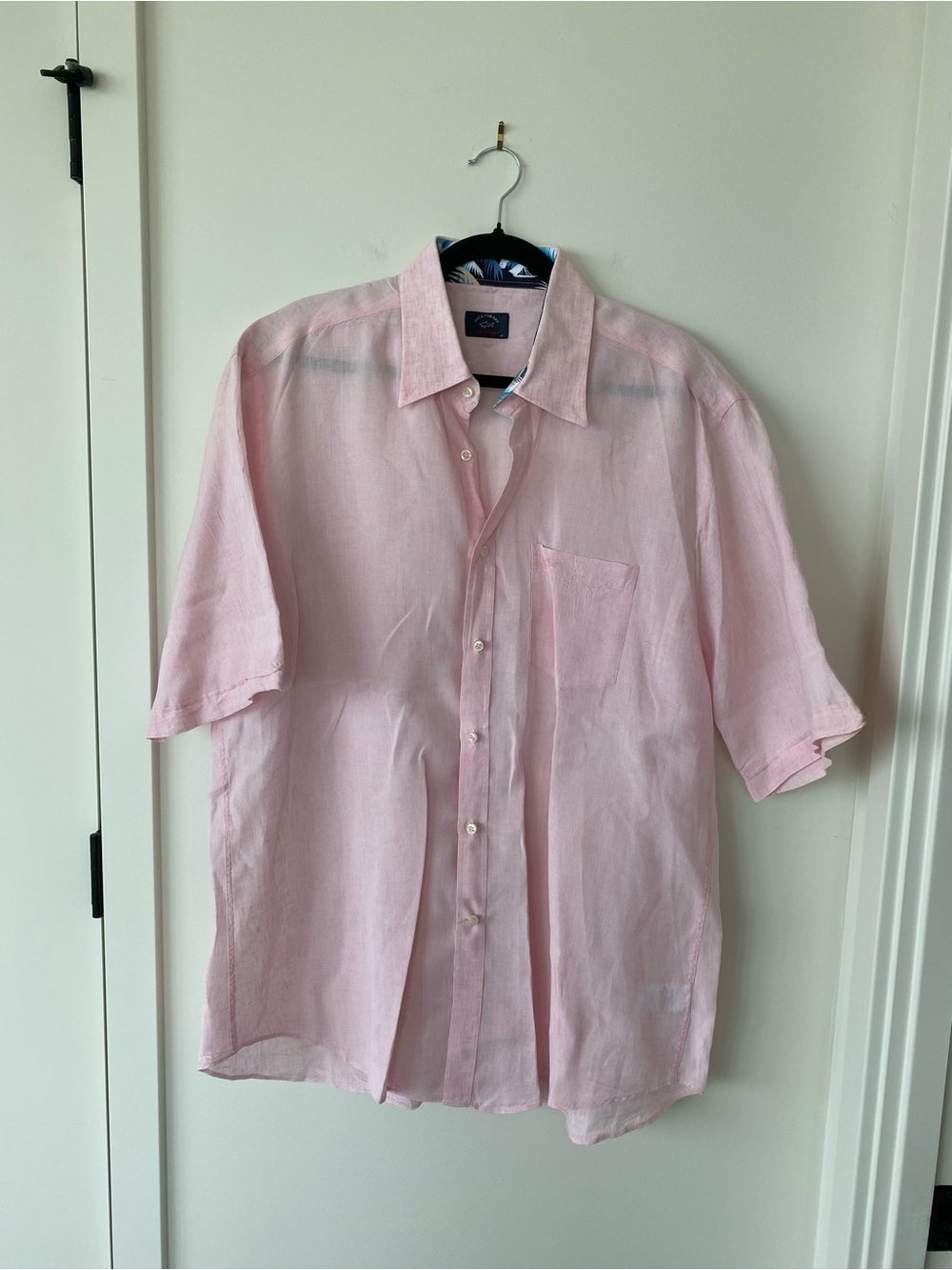Paul & Shark Yachting Men's EU 42 / US L Pink Linen Short Sleeve Button-Up